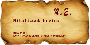 Mihalicsek Ervina névjegykártya